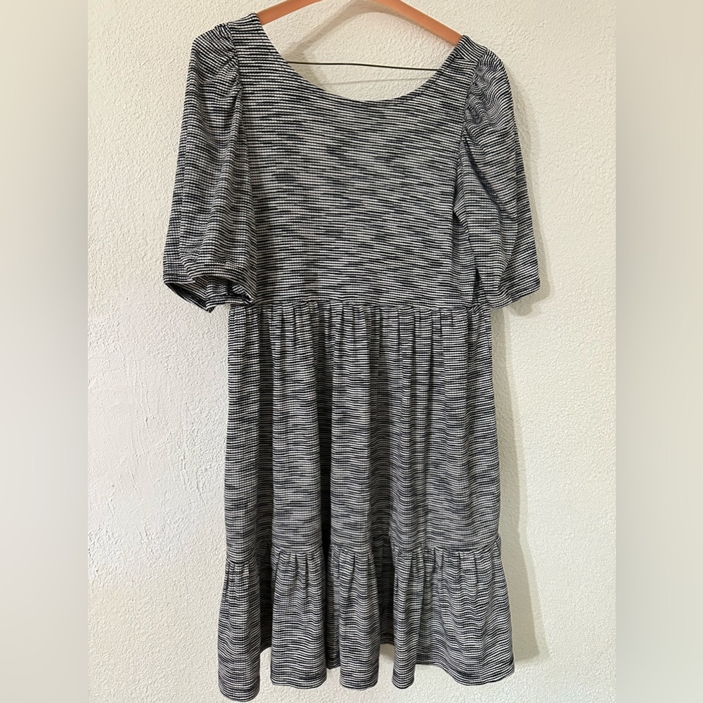 Daily Practice By Anthropology Dress Black/White Flounced Mini Puff Sleeve Sz S